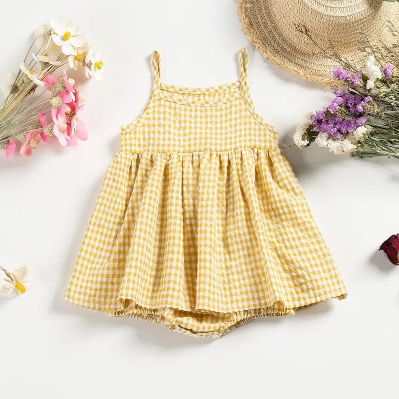 Baby Girls Summer Plaid Rompers Newborn Kids Sleeveless Dress-Like Bodysuits Infants Onepiece Clothes