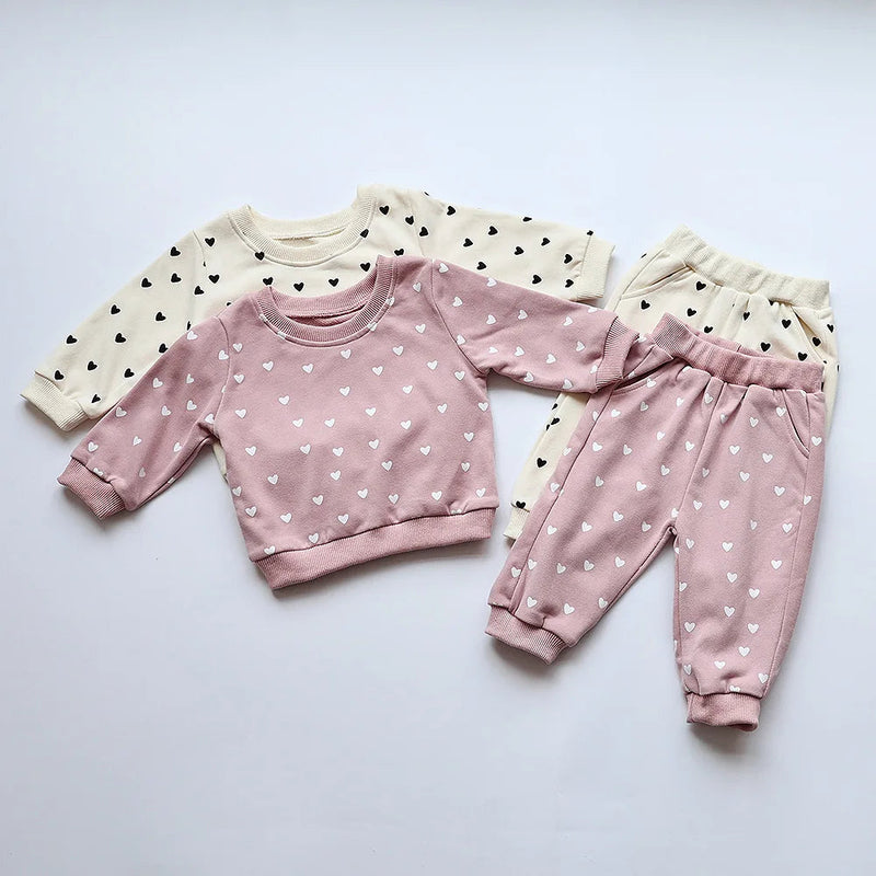 Baby Clothing Set Full Heart Kids Boys Hoodie Suit Toddler Girls Clothes Casual Clothing