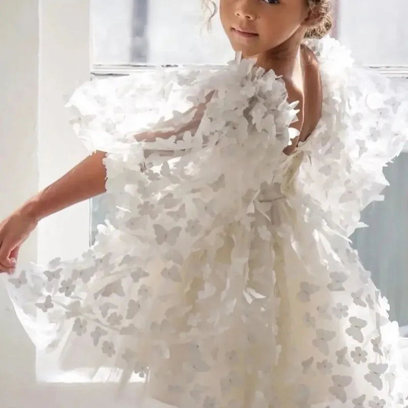 Fashion Baby Girl Princess Butterfly Tutu Dress Puff Sleeve Child Tulle Vestido Pageant Party Birthday Baby Clothes 1-12Y