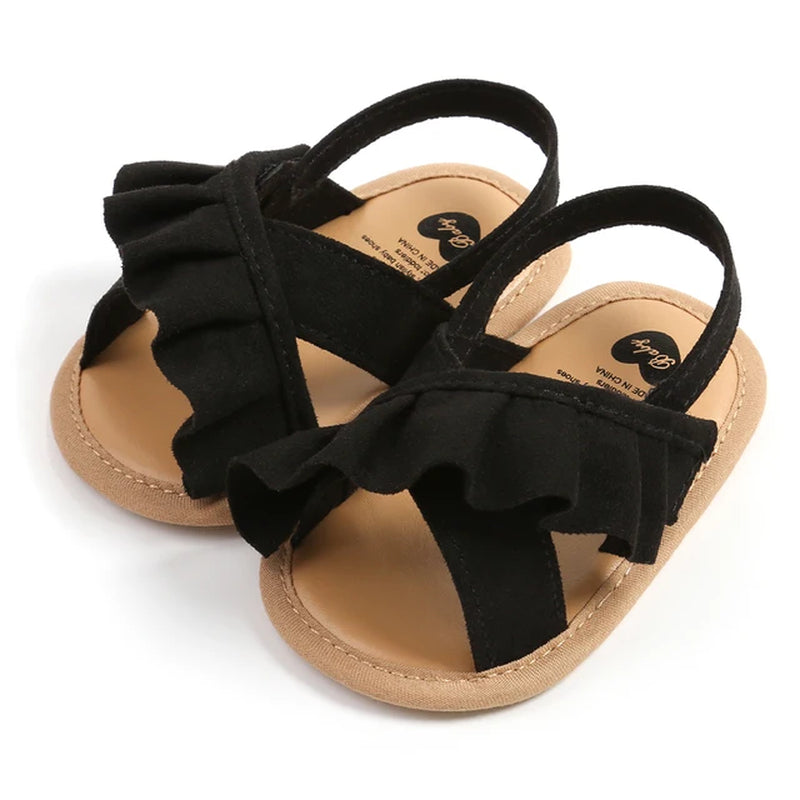 2023 0-18Months Baby Girl Summer Sandals Cute Ruffle Solid Color Flats Non-Slip Soft Sole Infant First Walkers