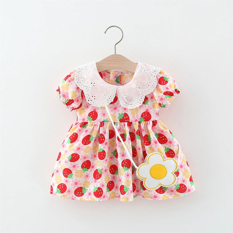 Summer Baby Dress 2 Pieces/Set Cute Bag and 0-3 Year Old Newborn Beach Dress for Toddlers Sweet Short Sleeved Clothes