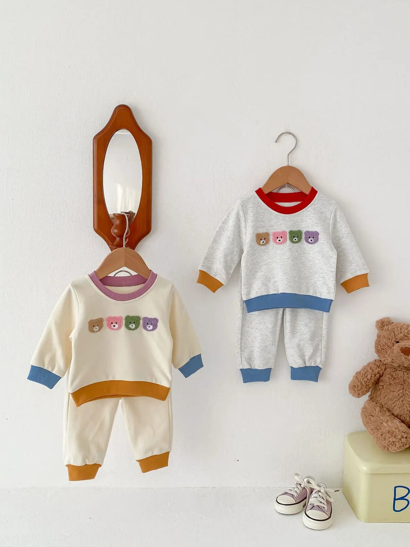 2024 Spring New Baby Cartoon Casual Set Infant Boy Girl Long Sleeve Bear Sweatshirt + Pants 2Pcs Suit Toddler Sports Outfits