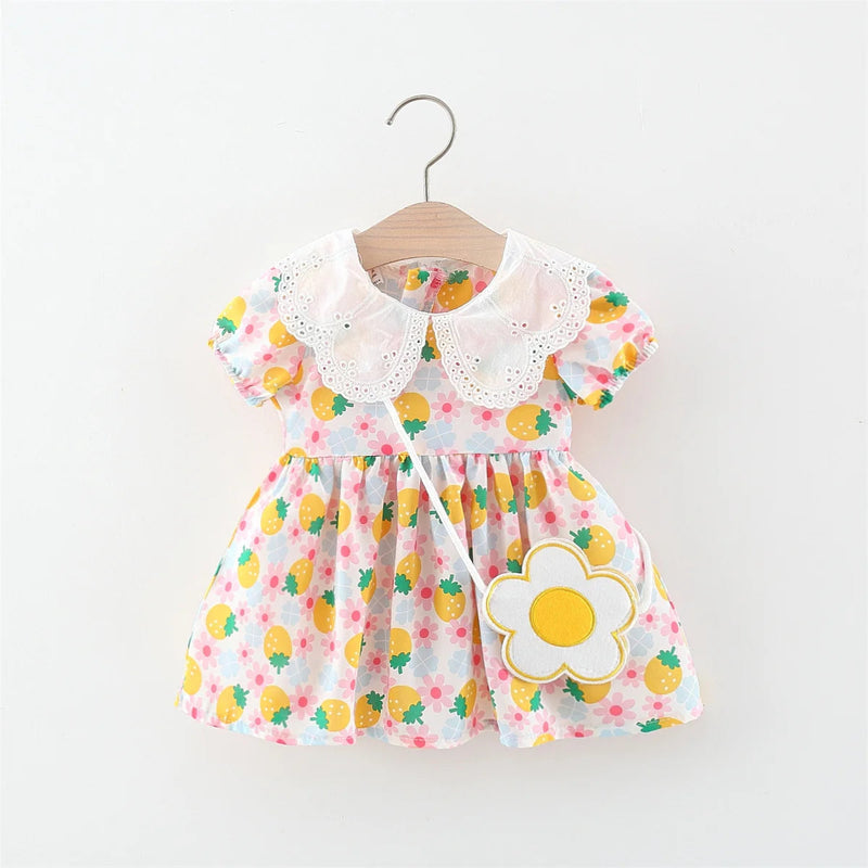 Summer Baby Dress 2 Pieces/Set Cute Bag and 0-3 Year Old Newborn Beach Dress for Toddlers Sweet Short Sleeved Clothes