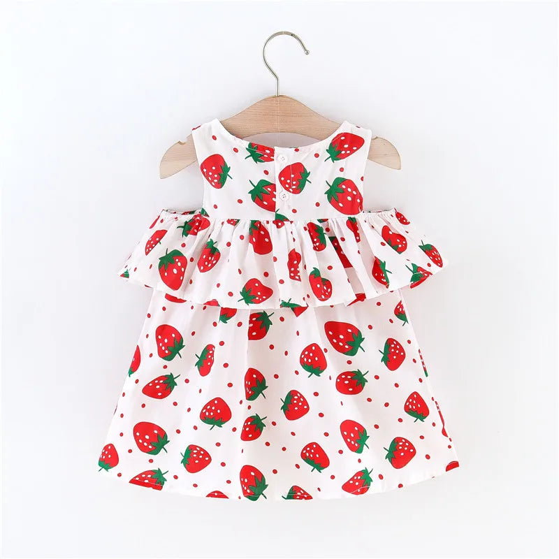 Strawberry Print off Shoulder Infant Dress Summer New Pattern Girl Baby Dress Cartoon Loose Girl Children'S Clothes