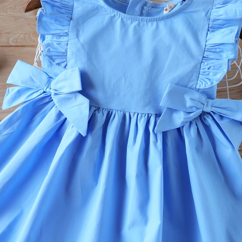 2023 Baby Summer Dress New Girls' Clothing Ruffle Sleevele Princess Frocks Big-Bow Fashion Kids Baby Girl Dress