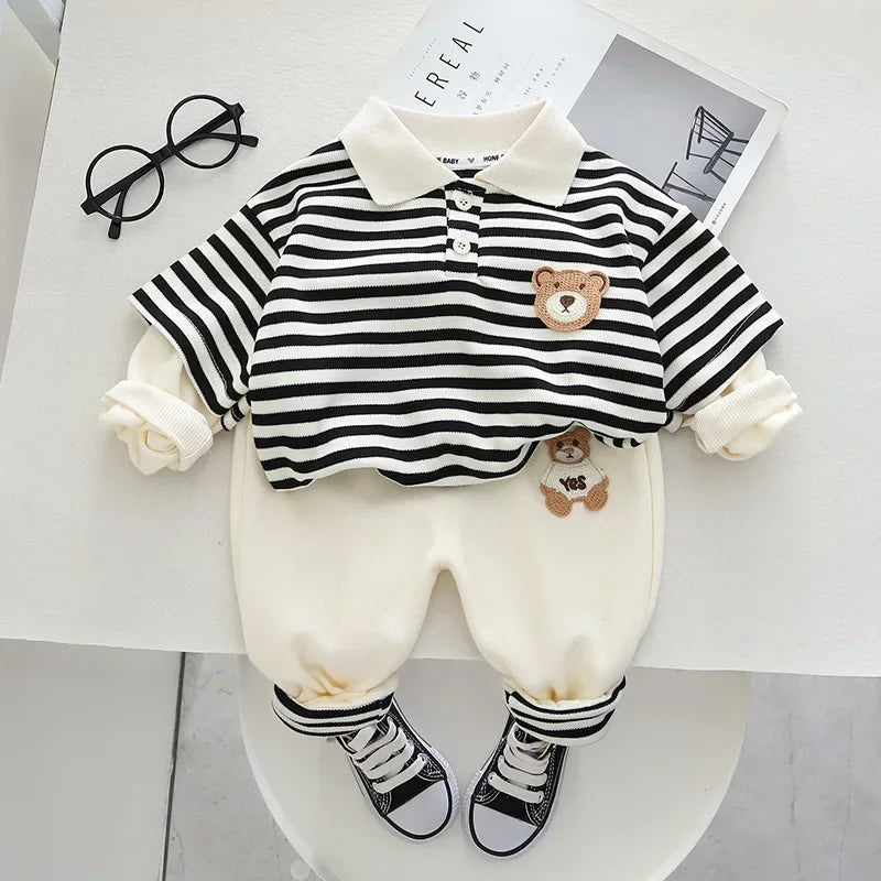 Kids Clothes Boys Sets Clothing Baby Boy Clothes 6 to 9 Months Cartoon Striped Long Sleeve T-Shirts + Pants Childrens Tracksuits