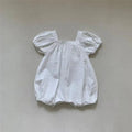 2024 Summer New Baby Girl Short Puff Sleeve Rompers Solid Newborn Clothes Girls Jumpsuit Square Neck Embroidery Bubble Romper