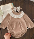 2PCS  Spring Baby Clothes Lace Collar Infant Bodysuit One Piece Toddler Cute Princess Outfit Clothing for Newborns