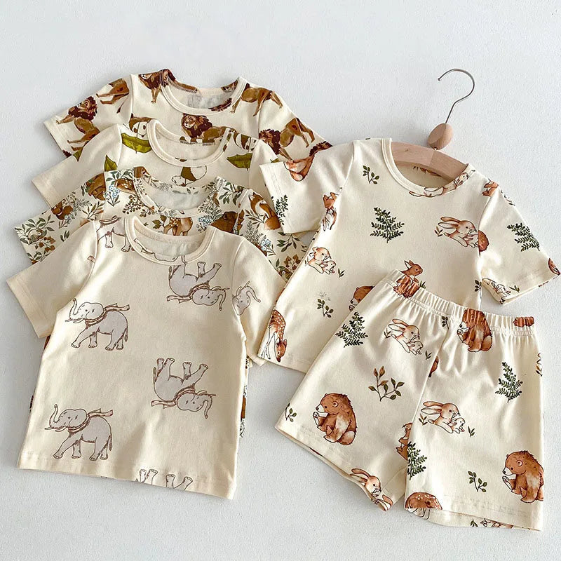 0-5Y Kids Pajama Set Cotton Animal Print Girls Sleep Wear Pure Cotton Children Sleeping Suit