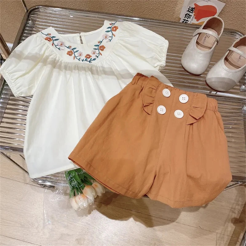 Toddler Fashion Girl Clothes Set Short Sleeve Blouse Shirt and Shorts Clothing Sets Summer Kids Clothes