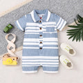 Baby Boy Blue Striped Polo Neck Short-Sleeve Button Front Romper Suitable for Summer Season Soft and Comfortable