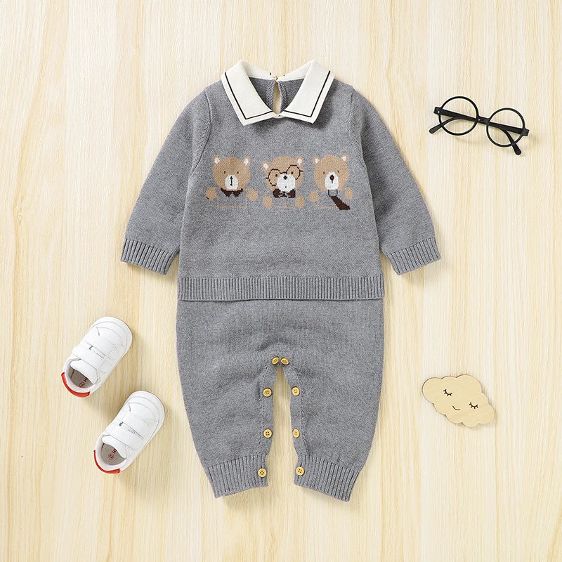 Newborn Baby Clothing Set 100%Cotton Knit Infant Girl Boy Romper +Blanket Cute Bears Toddler Long Sleeve Jumpsuit +Bedding Quilt