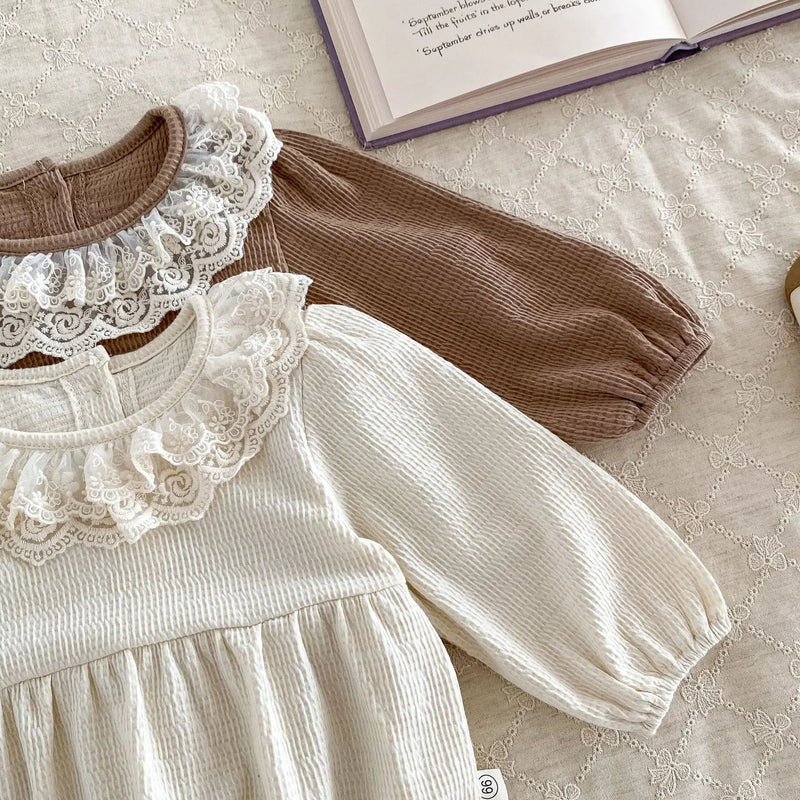 2PCS  Spring Baby Clothes Lace Collar Infant Bodysuit One Piece Toddler Cute Princess Outfit Clothing for Newborns