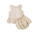 Summer New Baby Girls Outfit Clothes Cute Princess Sleeveless Lace Vest Tops+Layered Hem Tiered Skirts Panty Suit for Toddler