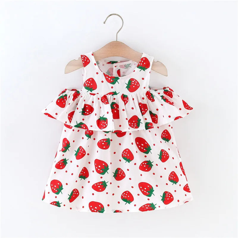 Strawberry Print off Shoulder Infant Dress Summer New Pattern Girl Baby Dress Cartoon Loose Girl Children'S Clothes