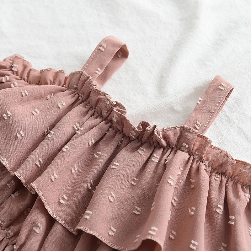 Jacquard Baby Girls Dresses Casual Ruffles Suspender Dress Kids Clothes Solid Color Boat Neck A-Line Princess Dress