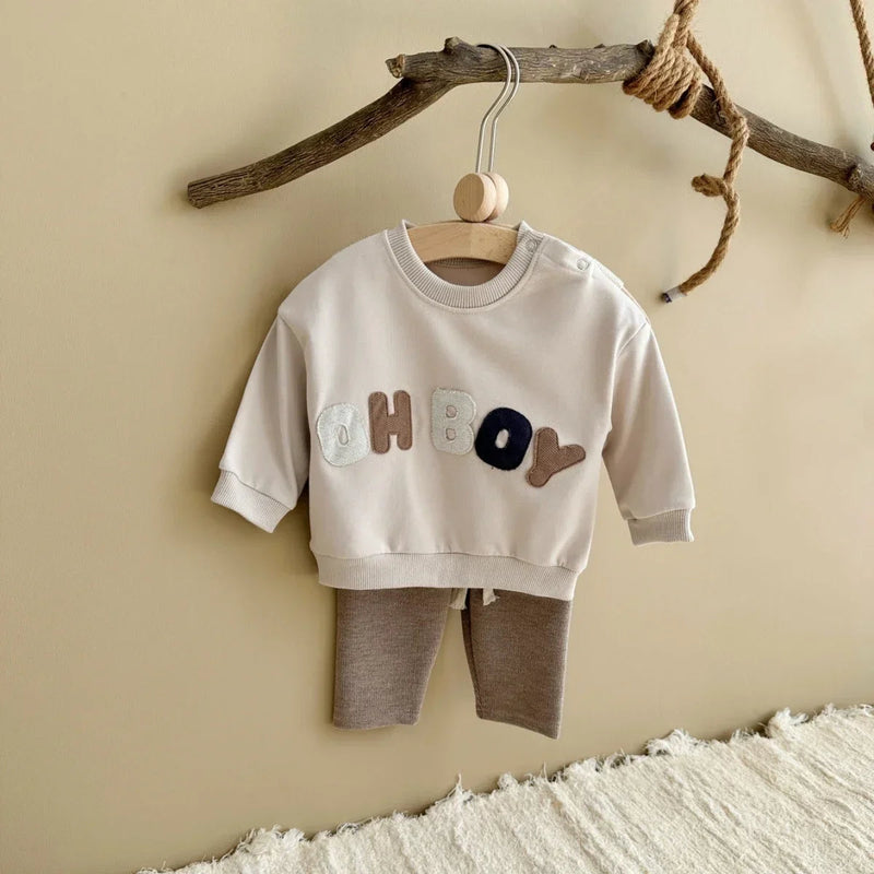 0-24M Baby Boy Clothes Set Newborn Infant Autumn Spring Letter Patch Outfits Tops Pants Casual Infant Clothing