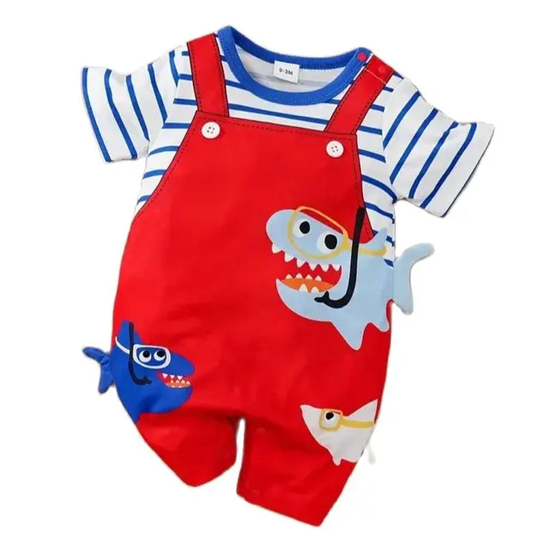 Summer Fashion Baby Jumpsuit Short Sleeved Fake Two-Piece Shark Baby Boy and Girl Jumpsuit