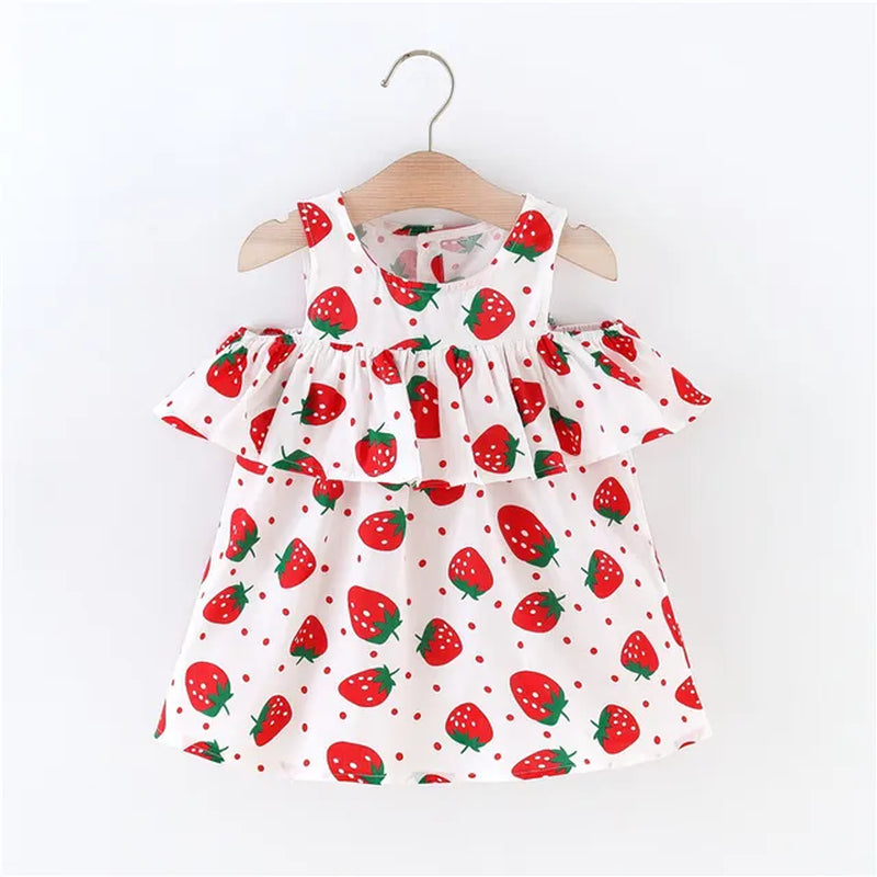 Strawberry Print off Shoulder Infant Dress Summer New Pattern Girl Baby Dress Cartoon Loose Girl Children'S Clothes