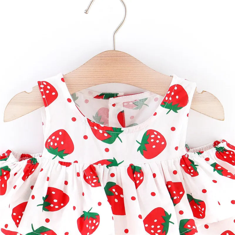 Strawberry Print off Shoulder Infant Dress Summer New Pattern Girl Baby Dress Cartoon Loose Girl Children'S Clothes