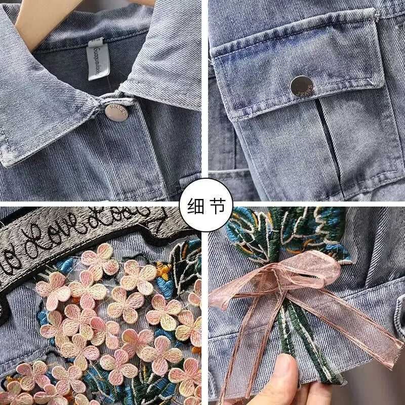 Avis Embroidery Flower Jeans Jacket