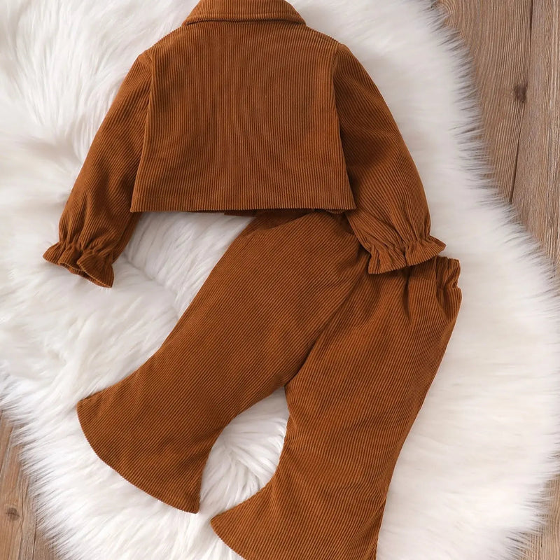 0-2-Year-Old Newborn Baby Girls Autumn and Winter Brown Long-Sleeved Cardigan Lapel Jacket Bow Pants Fashion Suit