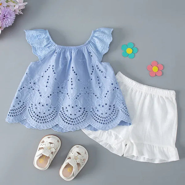 Toddler Girls Clothes Sets 2024 Fashion Summer Solid Color Ruched Tops+Shorts 2 Piece Outfits Set Kids Girls Clothes 0-2 Years