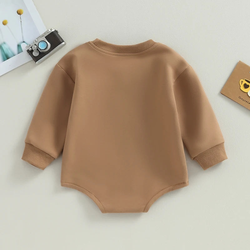 Toddler Newborn Infant Girl Boy Baby Sweatshirt Rompers Solid Color Letter Pattern Long Sleeve Jumpsuit Cute Clothes