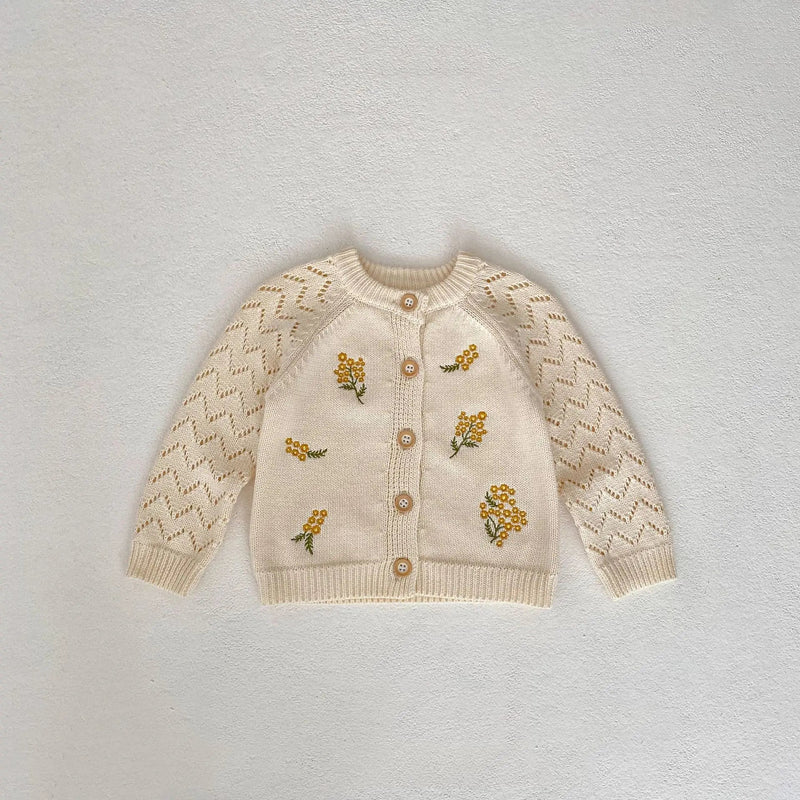 Spring Baby Girl'S Treasure Embroidered Hollow Long Sleeved Knitted Coat+Flower Knitted Romper 2 Pieces Can Be Sorted