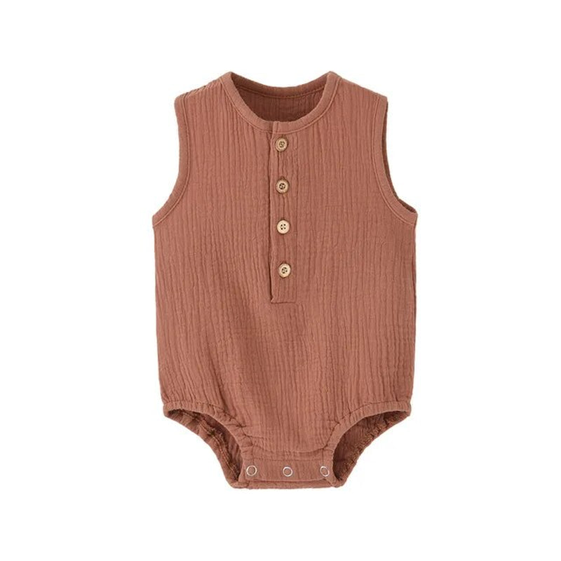 Summer Solid Newborn Baby 100% Cotton Linen Bodysuits Boy Girl Sleeveless Romper Jumpsuit Soft Skin-Friendly Thin Comfy