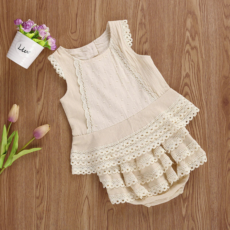 Summer New Baby Girls Outfit Clothes Cute Princess Sleeveless Lace Vest Tops+Layered Hem Tiered Skirts Panty Suit for Toddler