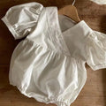 2024 Summer New Baby Girl Short Puff Sleeve Rompers Solid Newborn Clothes Girls Jumpsuit Square Neck Embroidery Bubble Romper