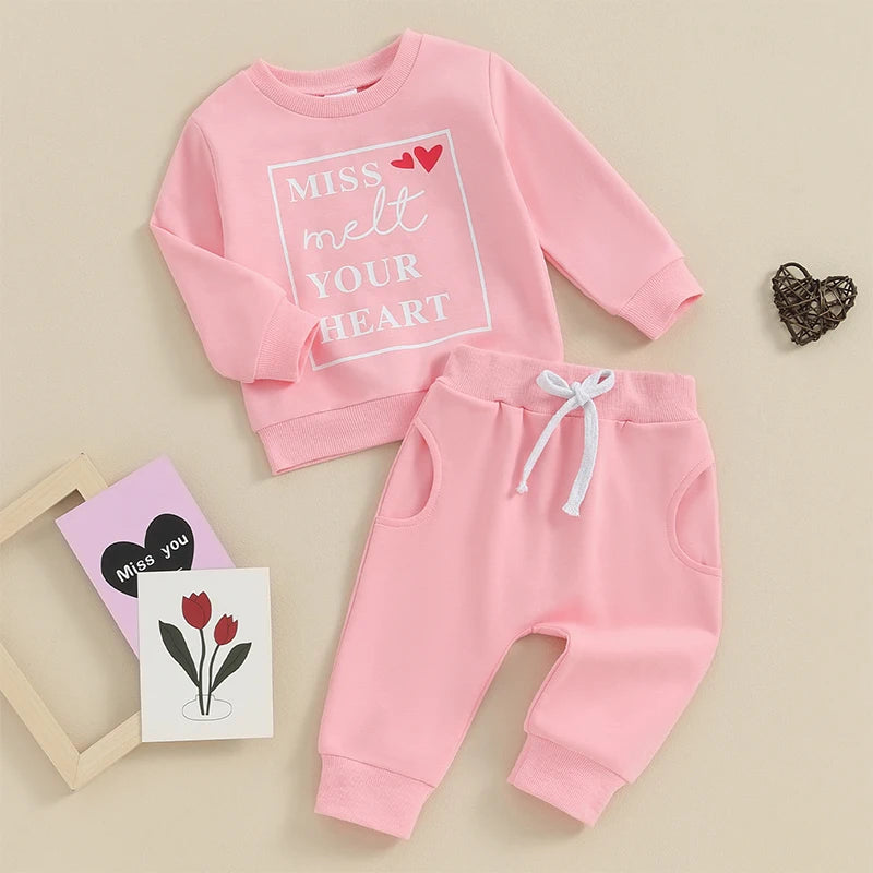 Toddler Baby Girls Clothes 2 Pieces Jogger Set Pink Sassy Girls Suit Long Sleeve Sweatshirt Top Drawstring Pants Set Tracksuit