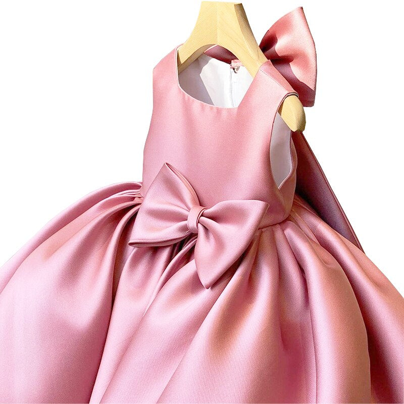 Big Bow Princess Sweet Kids Tutu Toddler Birthday Party Newborn Christening Children Baptism Baby Girls Clothes Summer Dresses