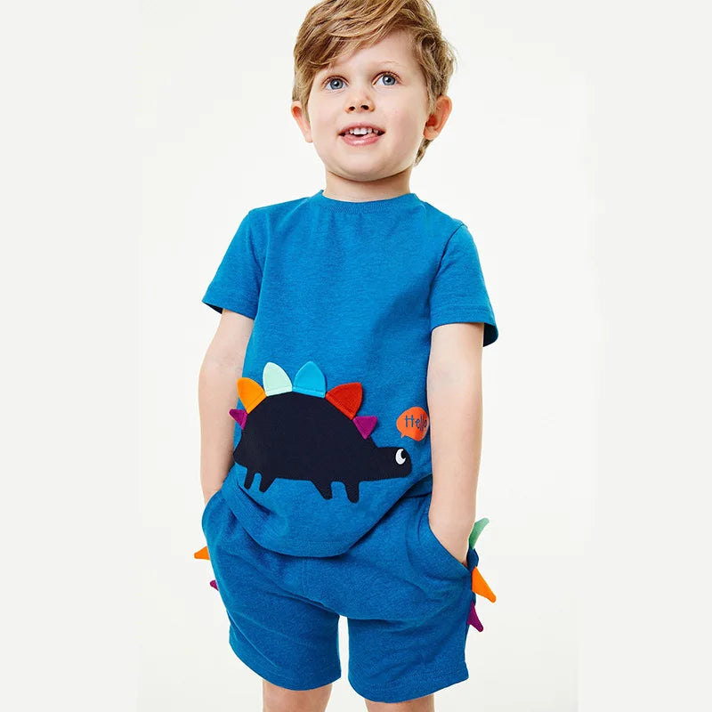 2024 Baby Boys Clothes Sets Cartoon Casual Tops and Pant with Dinosaur Blue Cotton Soft and Comfort for Kids