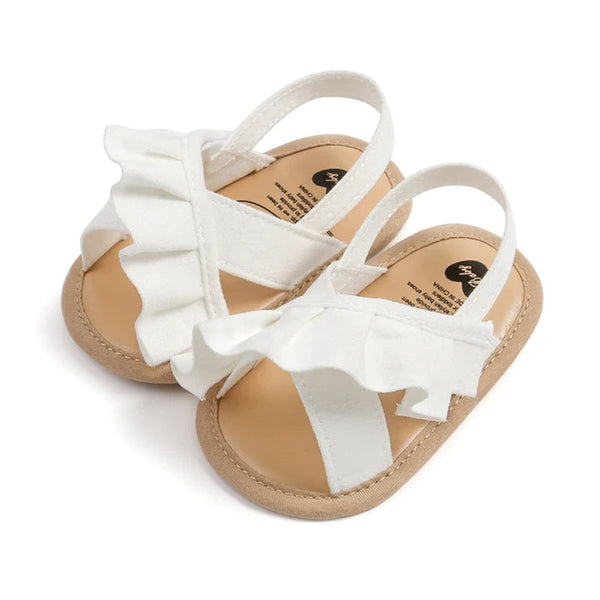 2023 0-18Months Baby Girl Summer Sandals Cute Ruffle Solid Color Flats Non-Slip Soft Sole Infant First Walkers