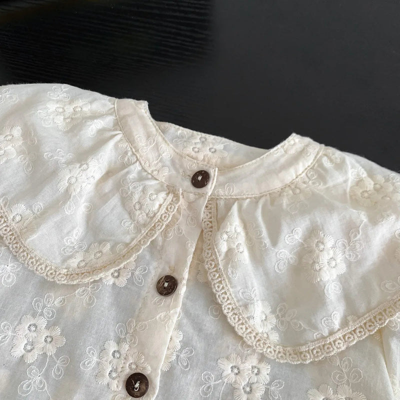 2024 Summer New Baby Girl Short Puff Sleeve Rompers Solid Newborn Clothes Girls Jumpsuit Square Neck Embroidery Bubble Romper