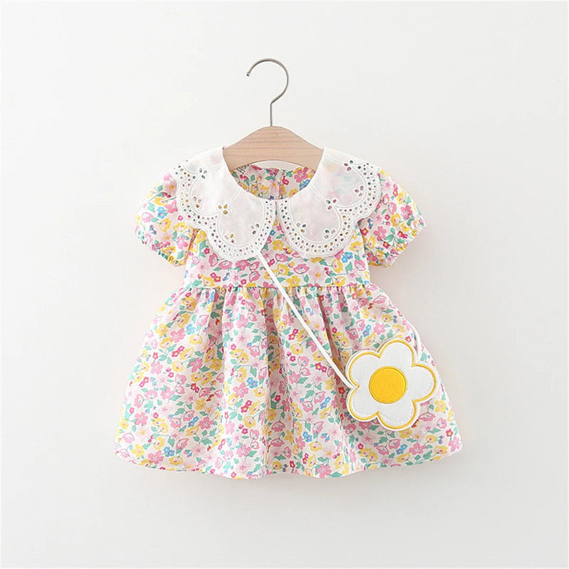 Summer Baby Dress 2 Pieces/Set Cute Bag and 0-3 Year Old Newborn Beach Dress for Toddlers Sweet Short Sleeved Clothes