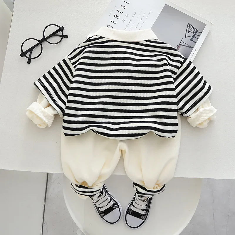 Kids Clothes Boys Sets Clothing Baby Boy Clothes 6 to 9 Months Cartoon Striped Long Sleeve T-Shirts + Pants Childrens Tracksuits