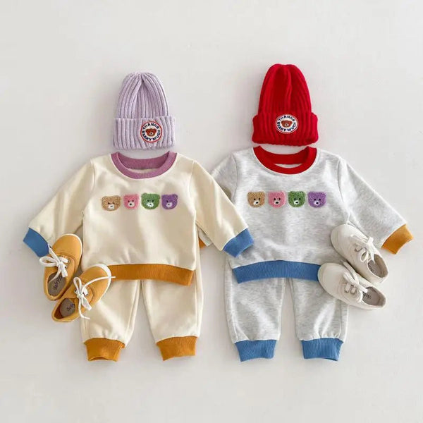 2024 Spring New Baby Cartoon Casual Set Infant Boy Girl Long Sleeve Bear Sweatshirt + Pants 2Pcs Suit Toddler Sports Outfits