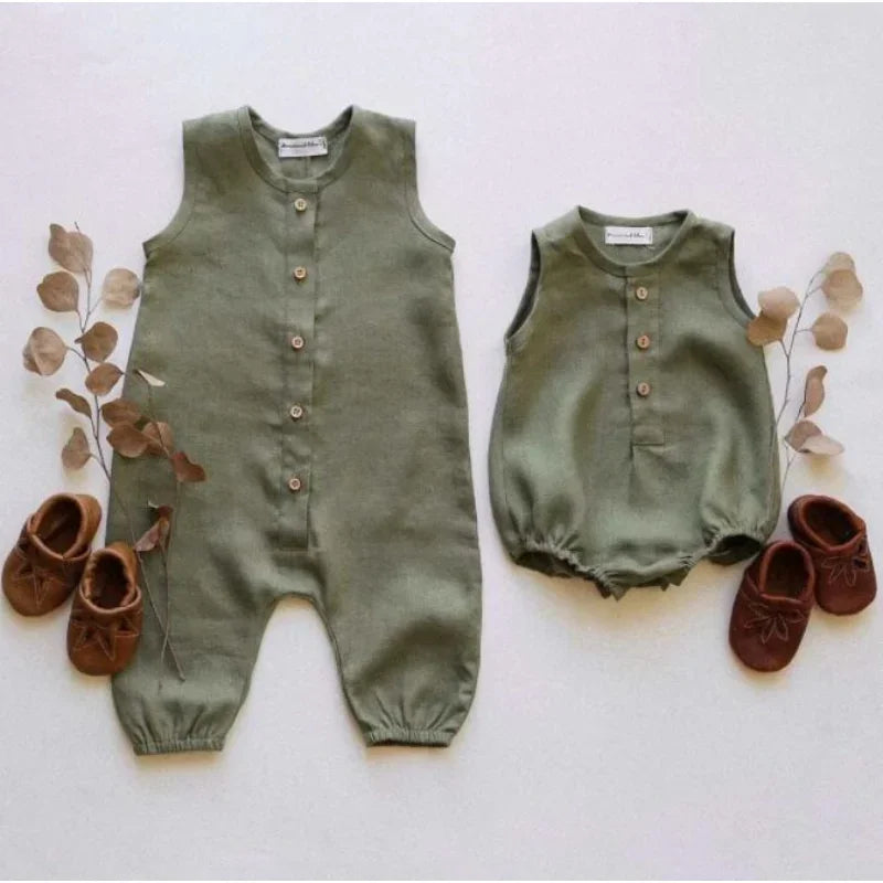 Summer Newborn Baby Boys Romper Infant Solid Cotton Romper Baby Boys Girls Jumpsuit Button Breasted Sleeveless Kids Clothes