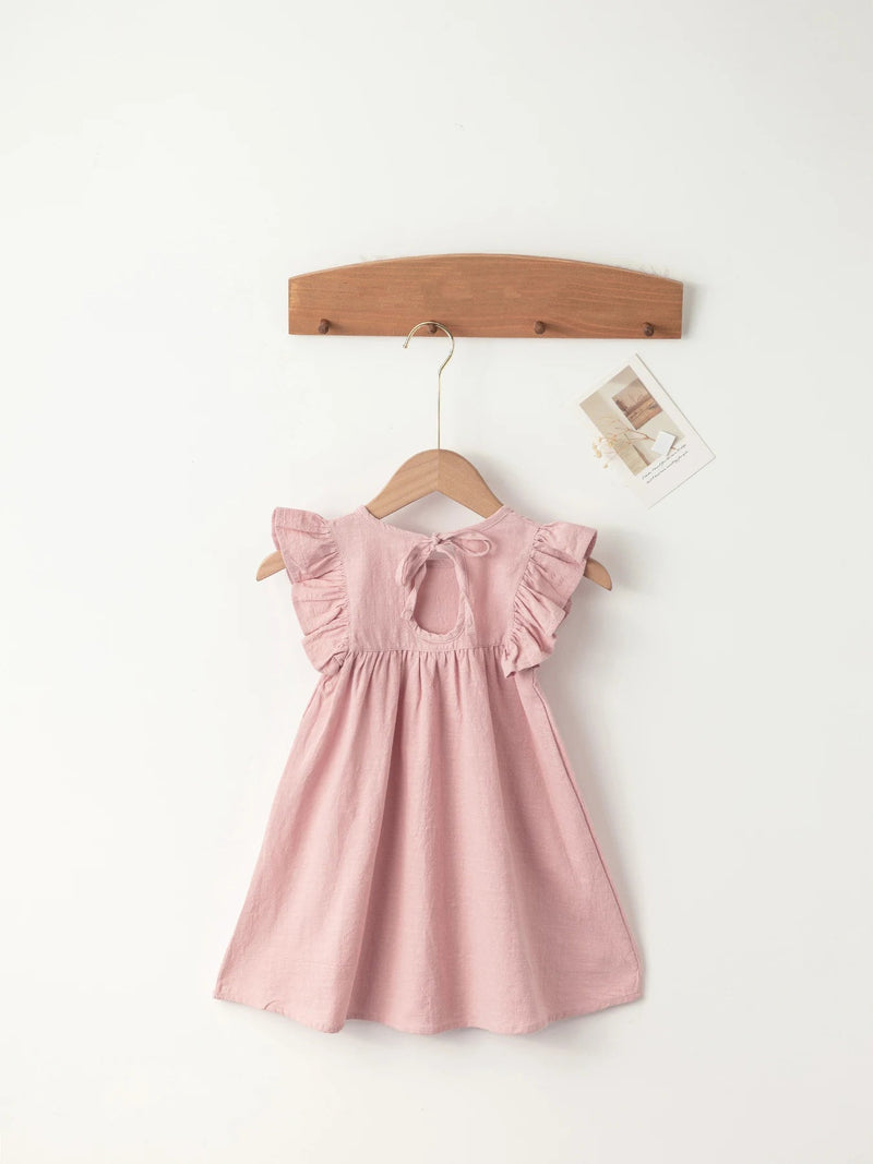 Baby Girls' Flying Sleeve Dress Tie-Back Overall Dress Cotton Kids Casual Clothes Summer 2024