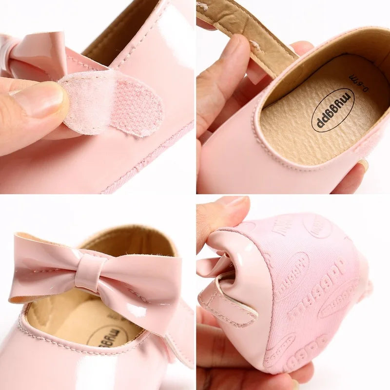 Newborn Baby Shoes Infant Girls Shoes PU Anti-Slip Bowknot Classic Princess Dress Shoes Toddler First Walker Crib Shoe