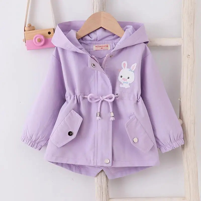 1-7 Years Baby Girls Jacket Spring and Autumn Casual Windbreaker Kids Outerwear Cute Rabbit Hooded Baby Coat Kids Clothes 2023