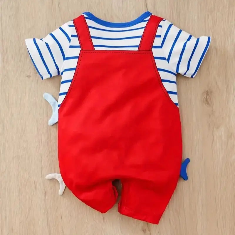 Summer Fashion Baby Jumpsuit Short Sleeved Fake Two-Piece Shark Baby Boy and Girl Jumpsuit