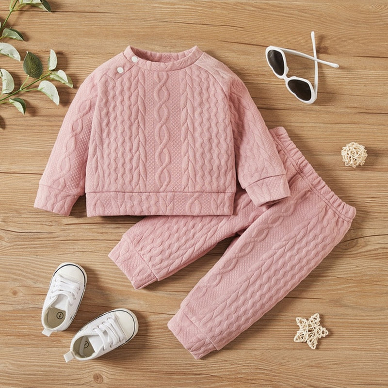 Newborn Baby Girl Boy Clothes Set Solid Color Long Sleeves Top + Pants 2PCS Costume Leisure Sport Spring and Autumn Costume Suit