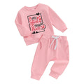 Toddler Baby Girls Clothes 2 Pieces Jogger Set Pink Sassy Girls Suit Long Sleeve Sweatshirt Top Drawstring Pants Set Tracksuit