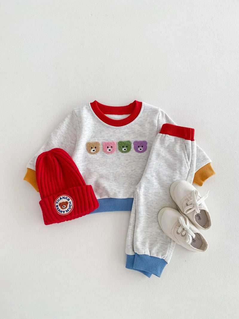 2024 Spring New Baby Cartoon Casual Set Infant Boy Girl Long Sleeve Bear Sweatshirt + Pants 2Pcs Suit Toddler Sports Outfits