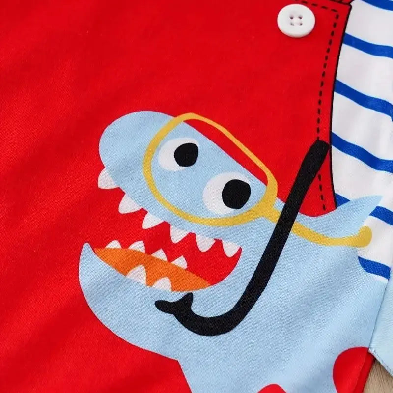 Summer Fashion Baby Jumpsuit Short Sleeved Fake Two-Piece Shark Baby Boy and Girl Jumpsuit