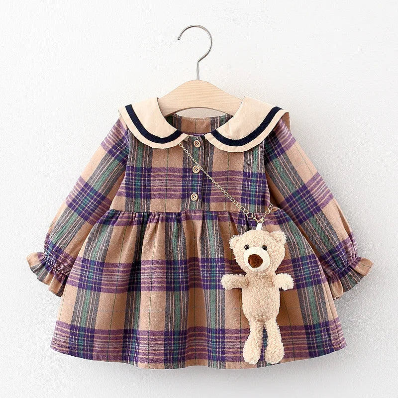 2024 Fall Newborn Baby Girl Dress Clothes Toddler Girls Princess Plaid Birthday Dresses for Infant Baby Clothing 0-2Y Vestidos